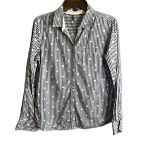 JCP Polka Blue Dot Striped Long Sleeve Button Front 100% Cotton Shirt Size Large